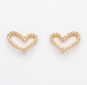 Pave Heart Earrings (Gold)