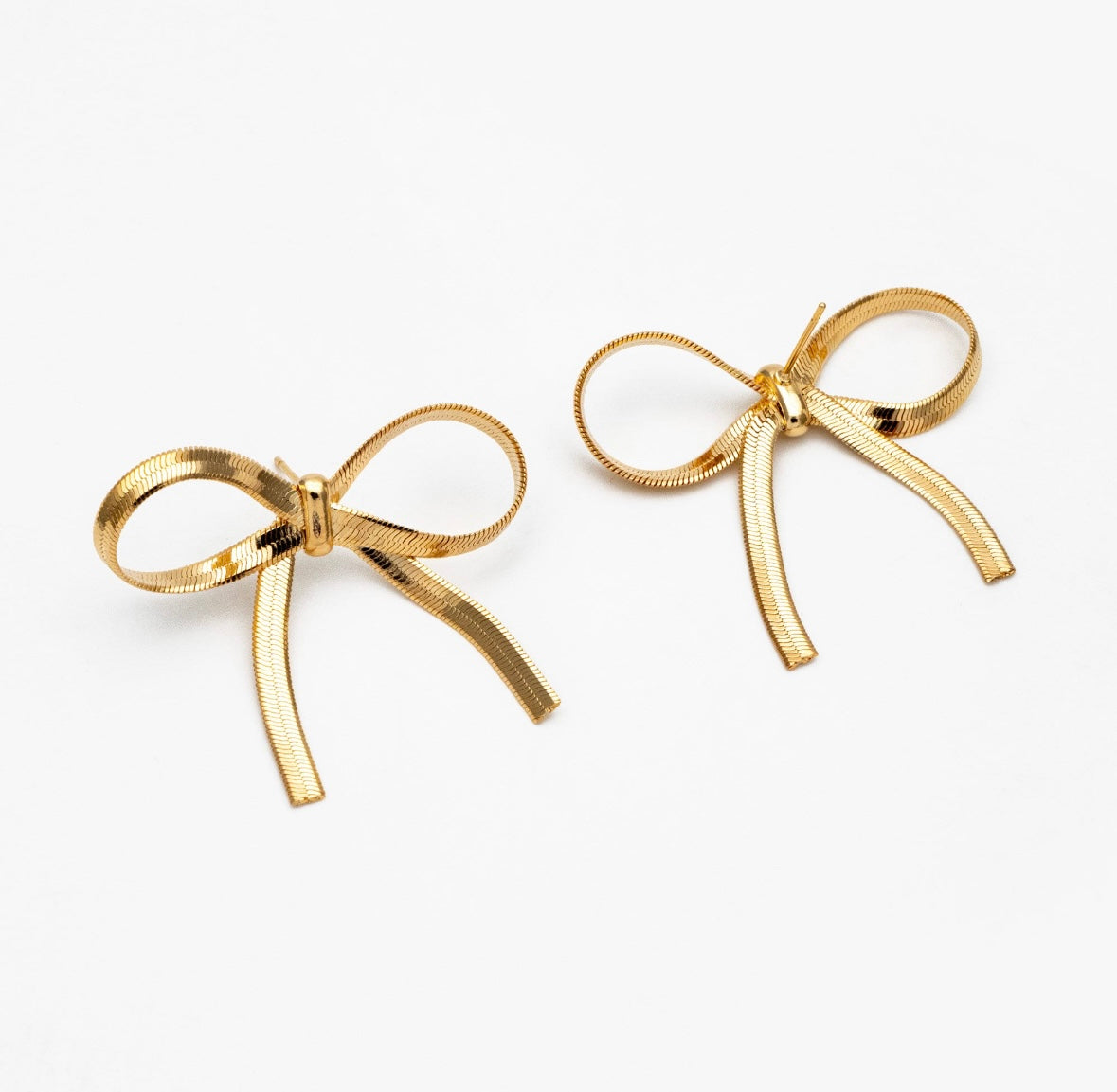 Bow Herringbone Chain Earrings (Gold)
