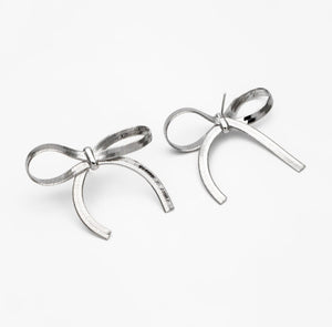 Bow Herringbone Chain Earrings (Silver)