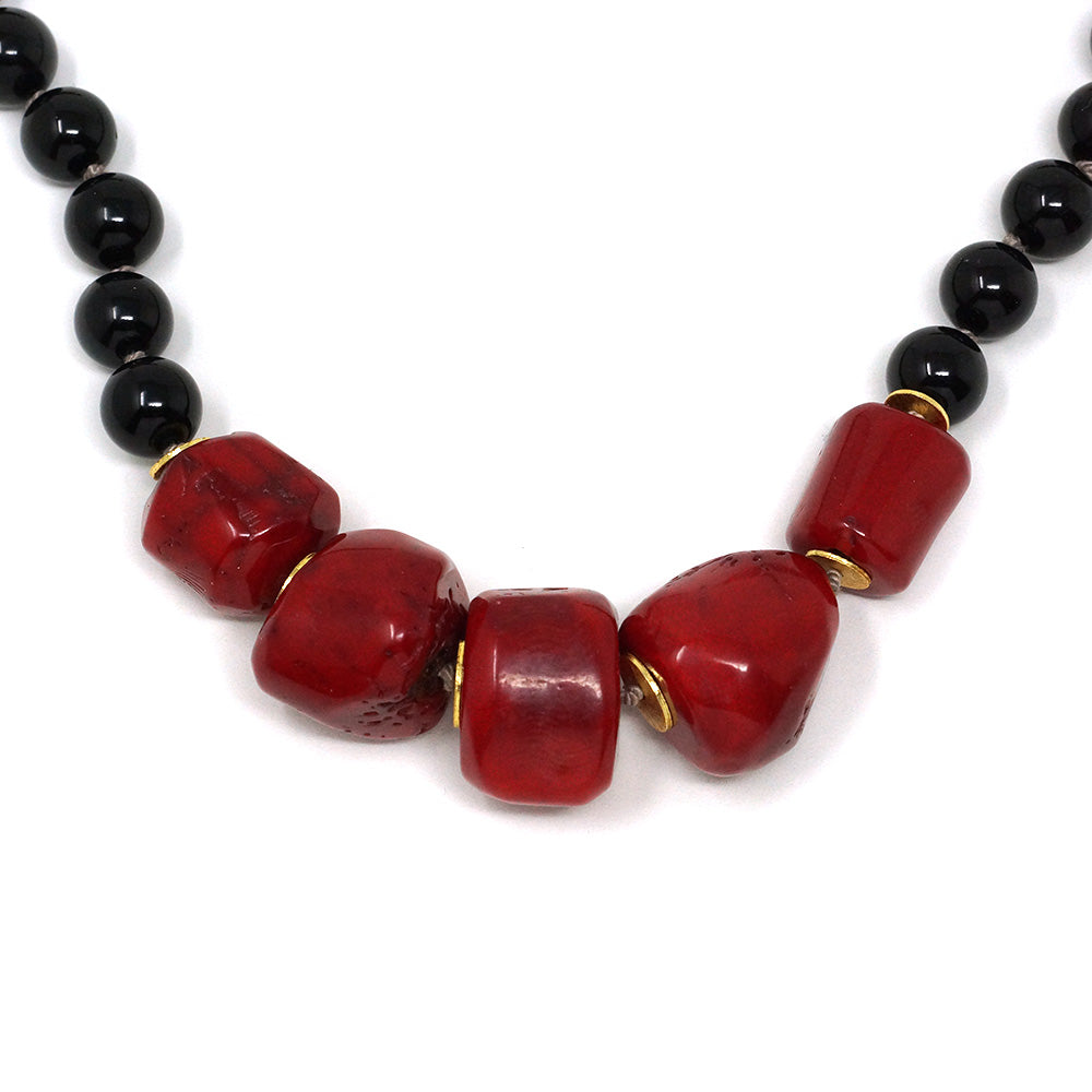 Natural Stone Necklace (Coral, Onyx)
