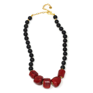 Natural Stone Necklace (Coral, Onyx)