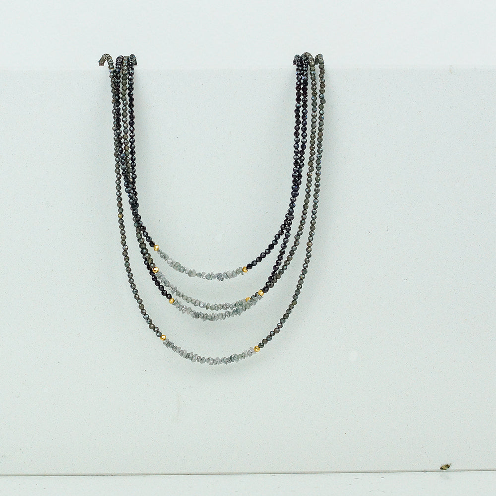 Micro Black Spinel Natural Stone Necklace with Rough Cut Diamonds