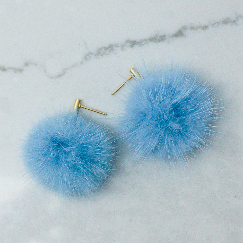 Fur Pom Earrings (Baby Blue)