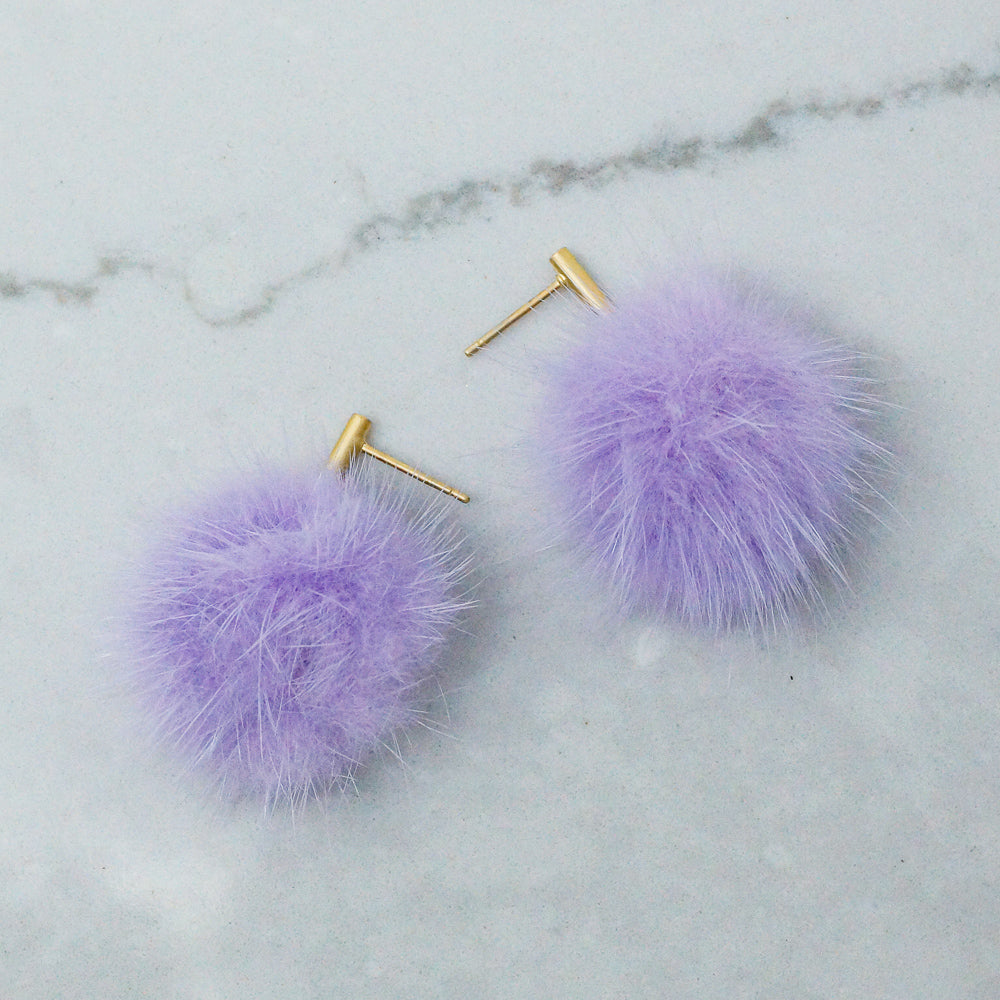 Fur Pom Earrings (Lavender)