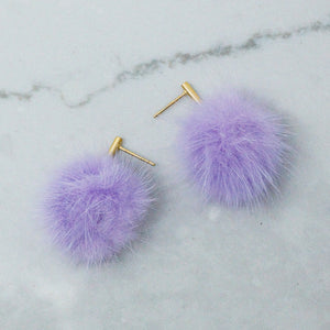 Fur Pom Earrings (Lavender)