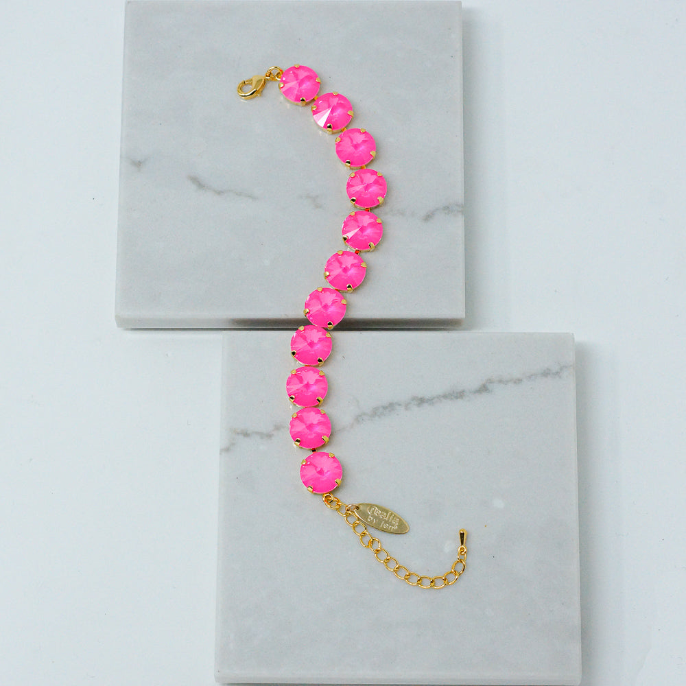 Crystal Bracelet (12MM, Hot Pink, Gold)