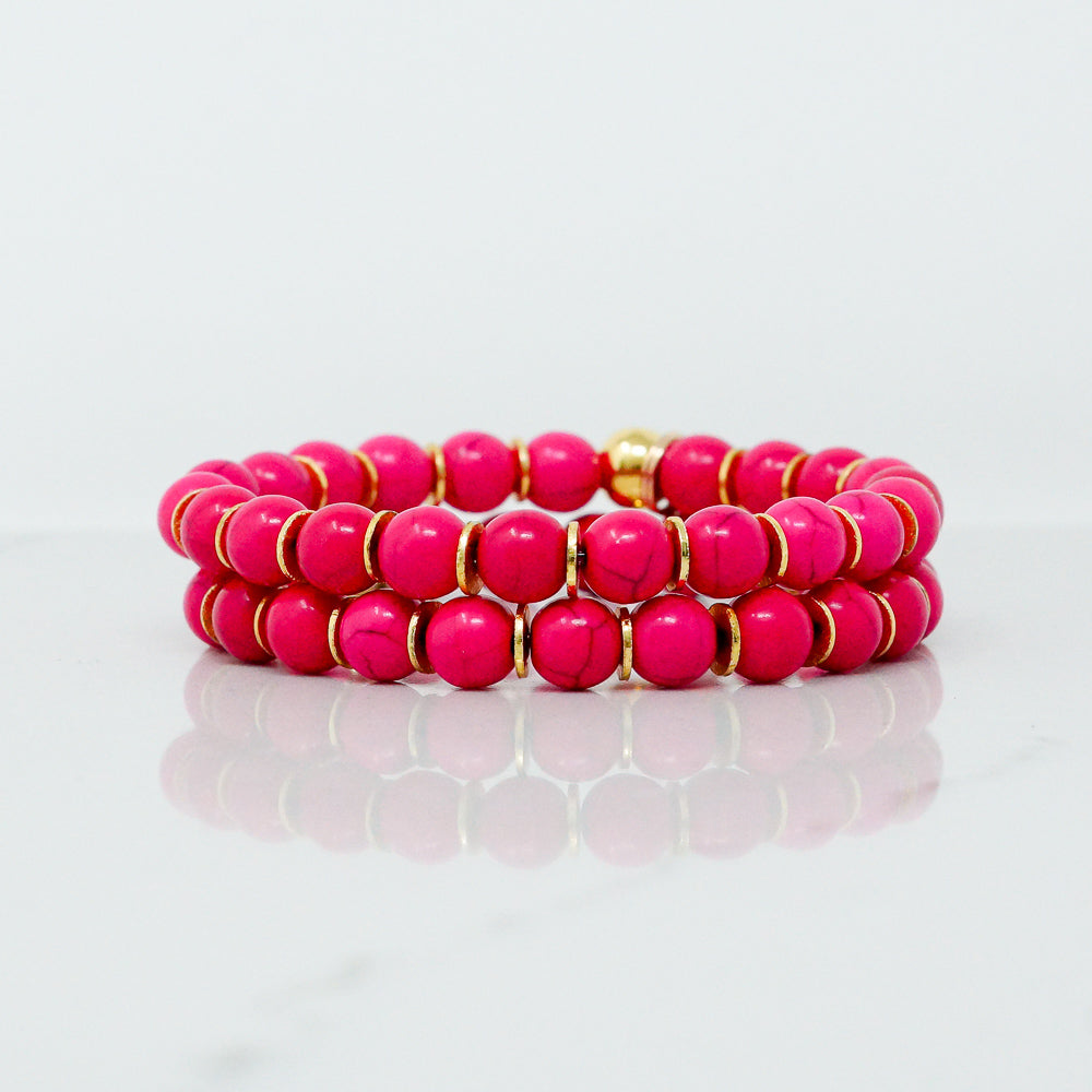 Natural Stone Bracelet - Hot Pink Howlite (8MM, matte)