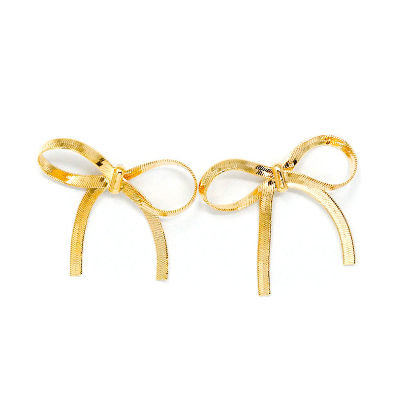 Bow Herringbone Chain Earrings (Gold)
