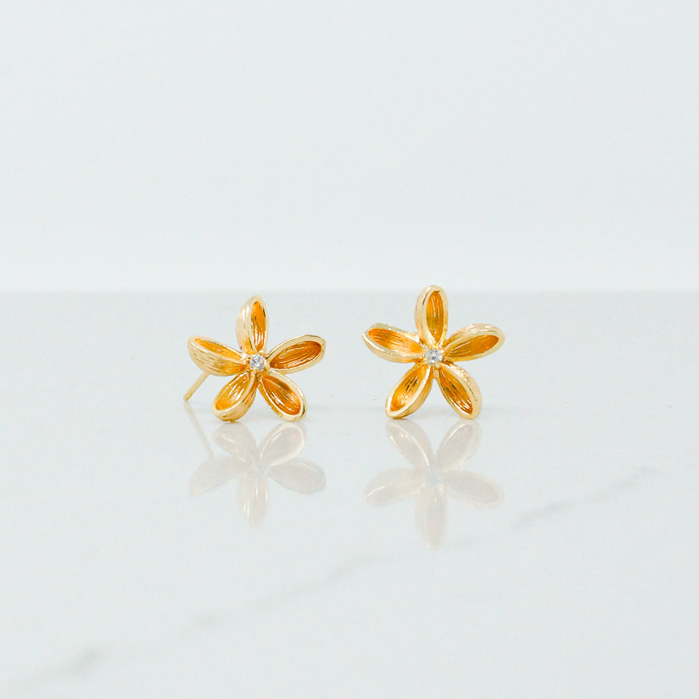 Flower Stud Earrings (Gold + Bling)