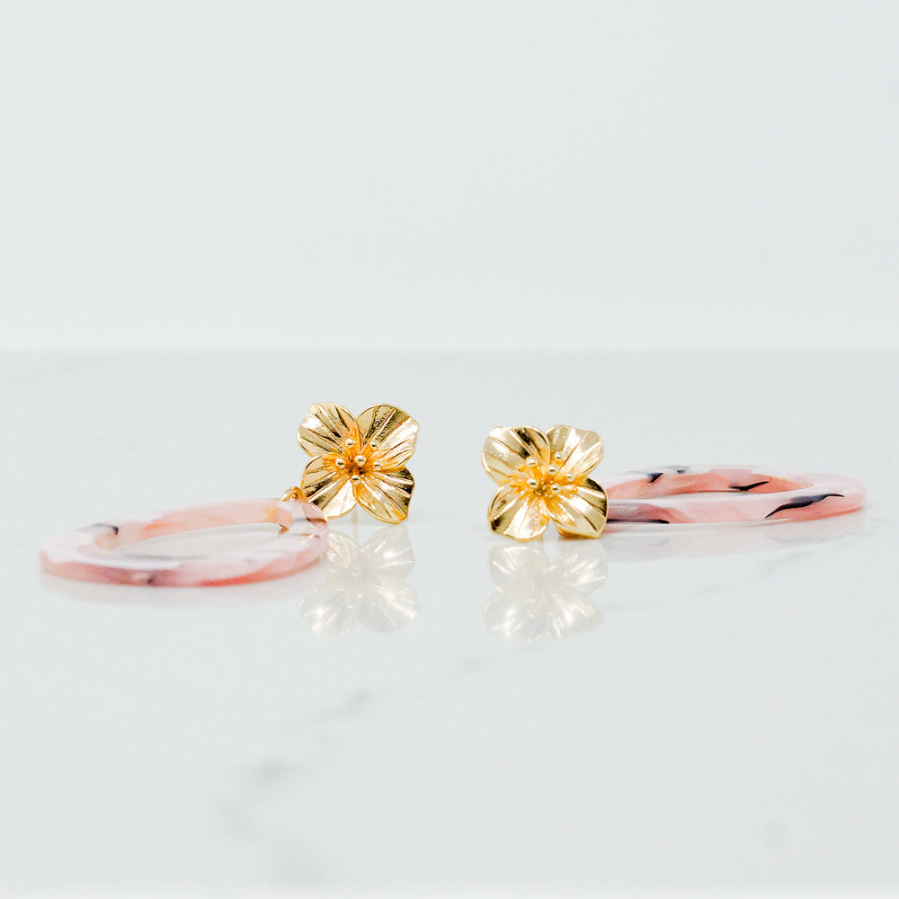 Flower Stud Acrylic Drop Earrings (Pink)