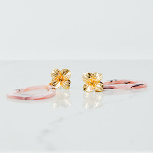 Flower Stud Acrylic Drop Earrings (Pink)