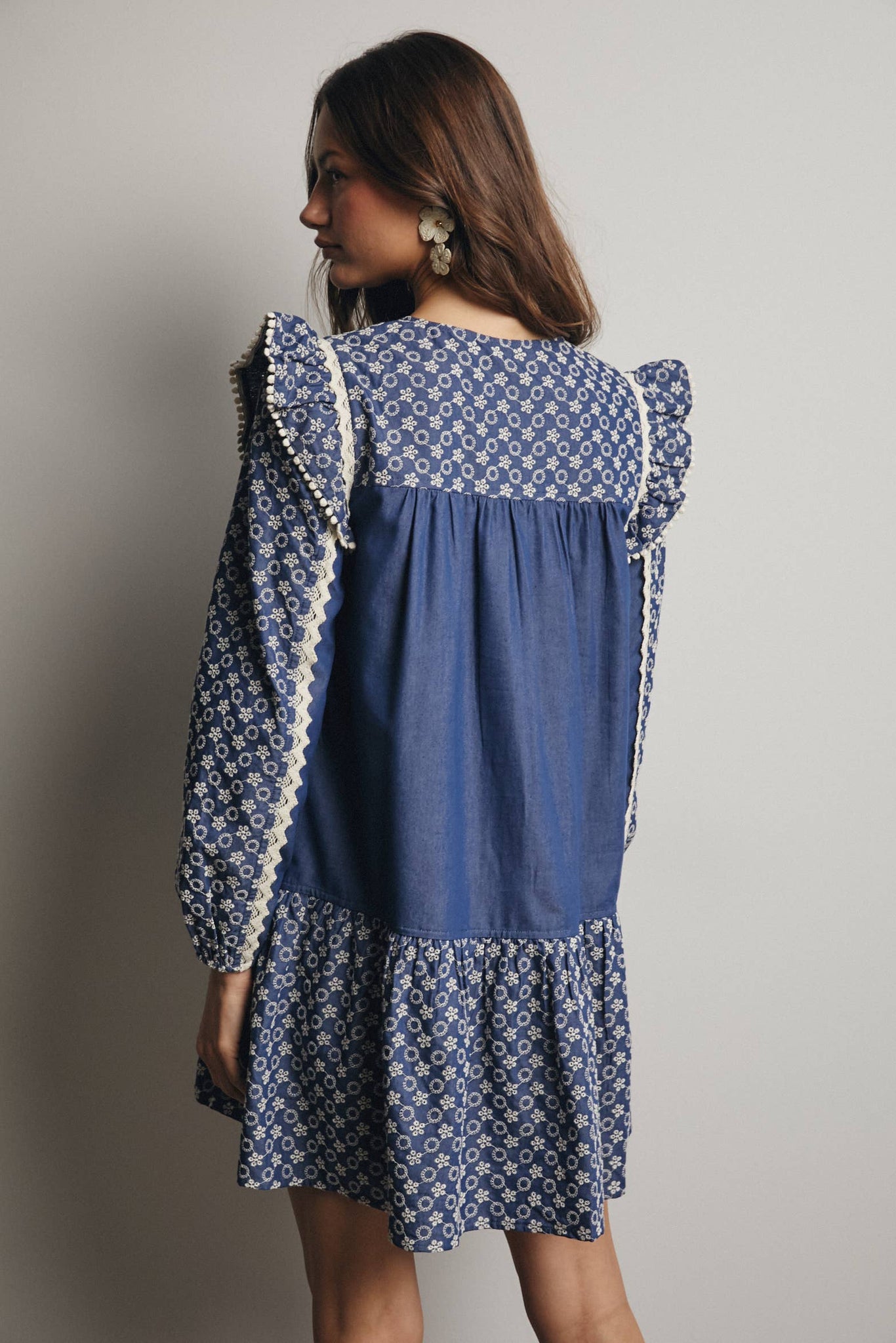 Patchwork Lace Trim Mini Dress: Denim