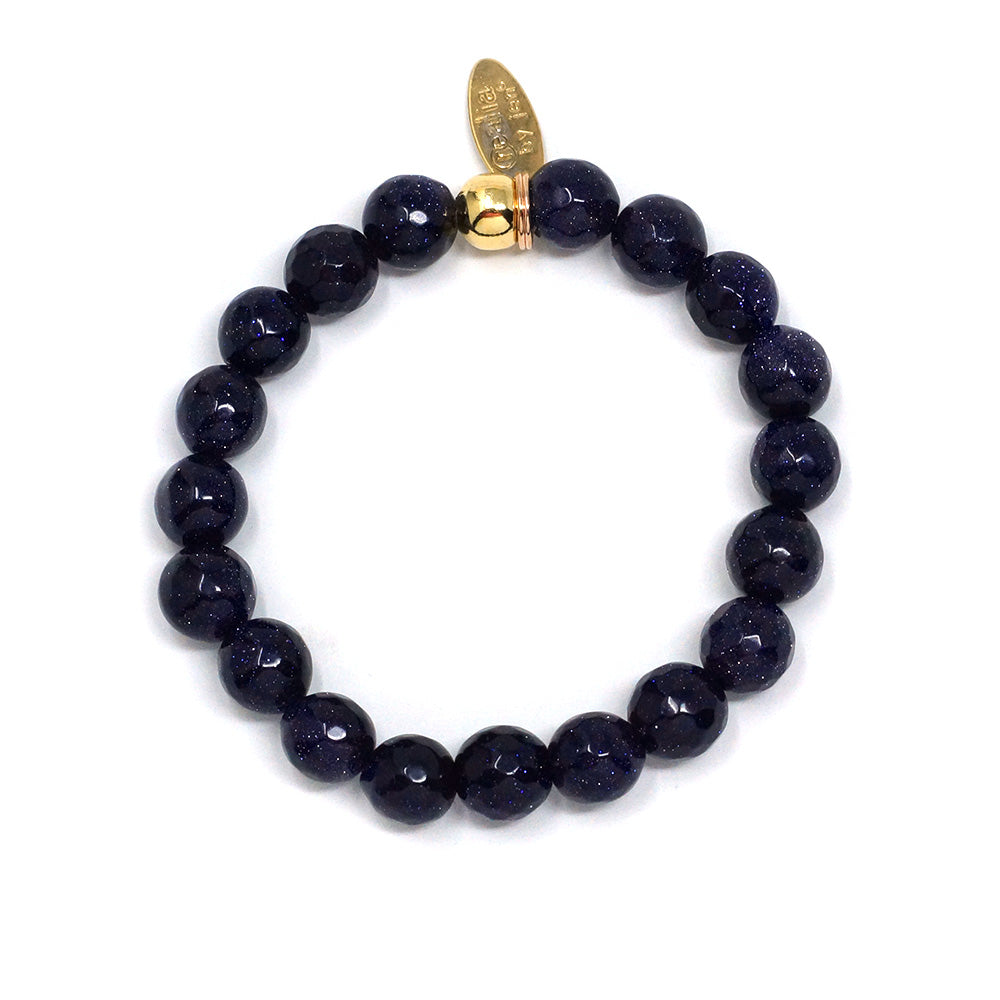 Natural Stone Bracelet - Goldstone (10MM, Faceted, Blue)