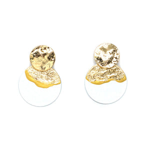 Gold Disc Stud Earrings (White)
