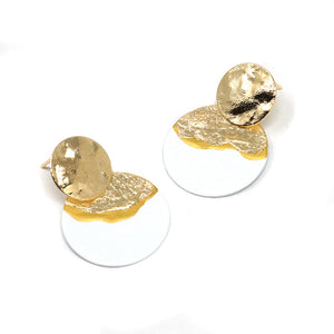 Gold Disc Stud Earrings (White)