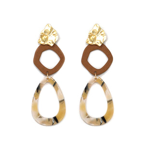 Enamel + Acrylic Drop Earrings (Browns)