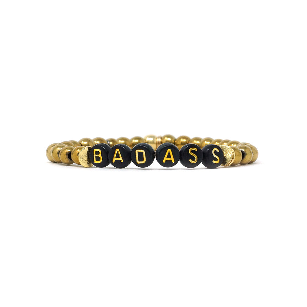Wordy Natural Stone Bracelet - Badass (Hematite/Gold/Black)