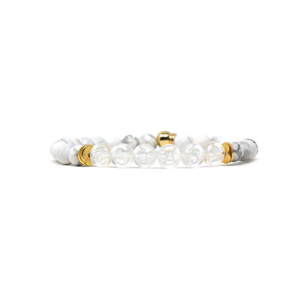 Wordy Natural Stone Bracelet - Badass (Howlite/White/Clear)