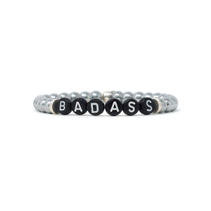 Wordy Natural Stone Bracelet - Badass (Hematite/Silver/Black)