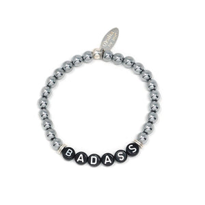 Wordy Natural Stone Bracelet - Badass (Hematite/Silver/Black)