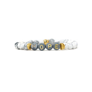 Wordy Natural Stone Bracelet - HOPE (Howlite/White/Grey)