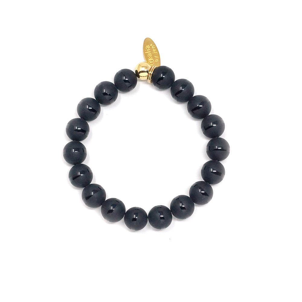 Natural Stone Bracelet - Agate, Tibetan (10MM, Matte, Black on Black)