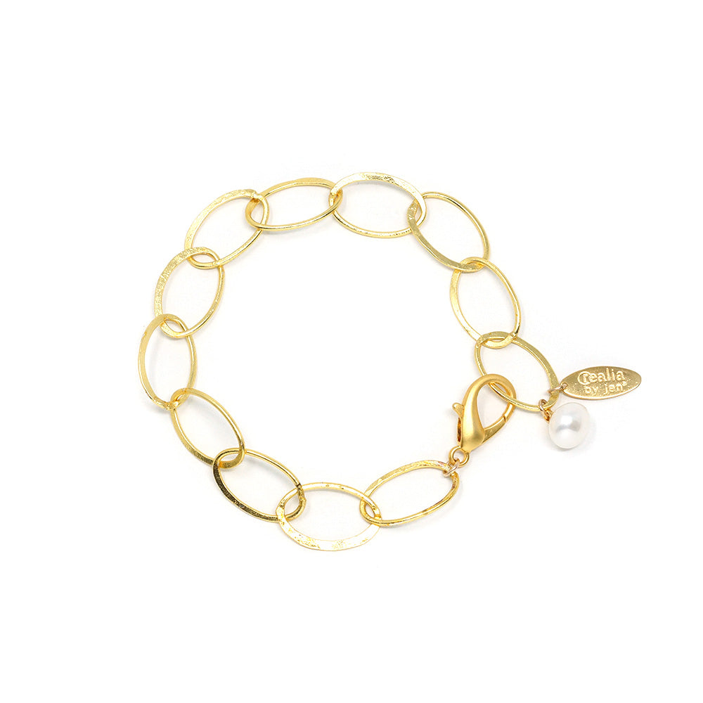 Bracelet - Brushed Matte Gold with Freshwater Pearl