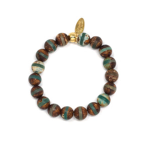 Natural Stone Bracelet - Agate (10MM, Matte, Tibetan, Green Stripe)