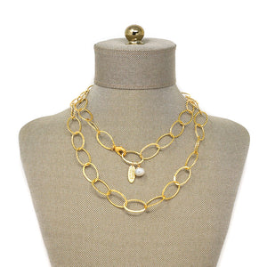 Necklace - Brushed Matte Gold with Freshwater Pearl