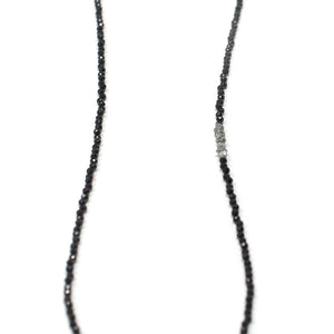 Micro Black Spinel Natural Stone Necklace with Rough Cut Diamonds (Light Grey)