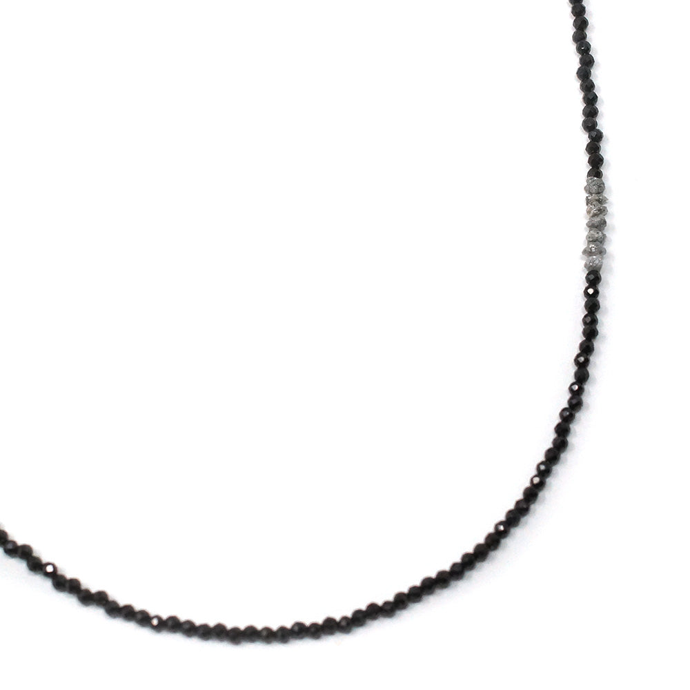 Micro Black Spinel Natural Stone Necklace with Rough Cut Diamonds (Light Grey)