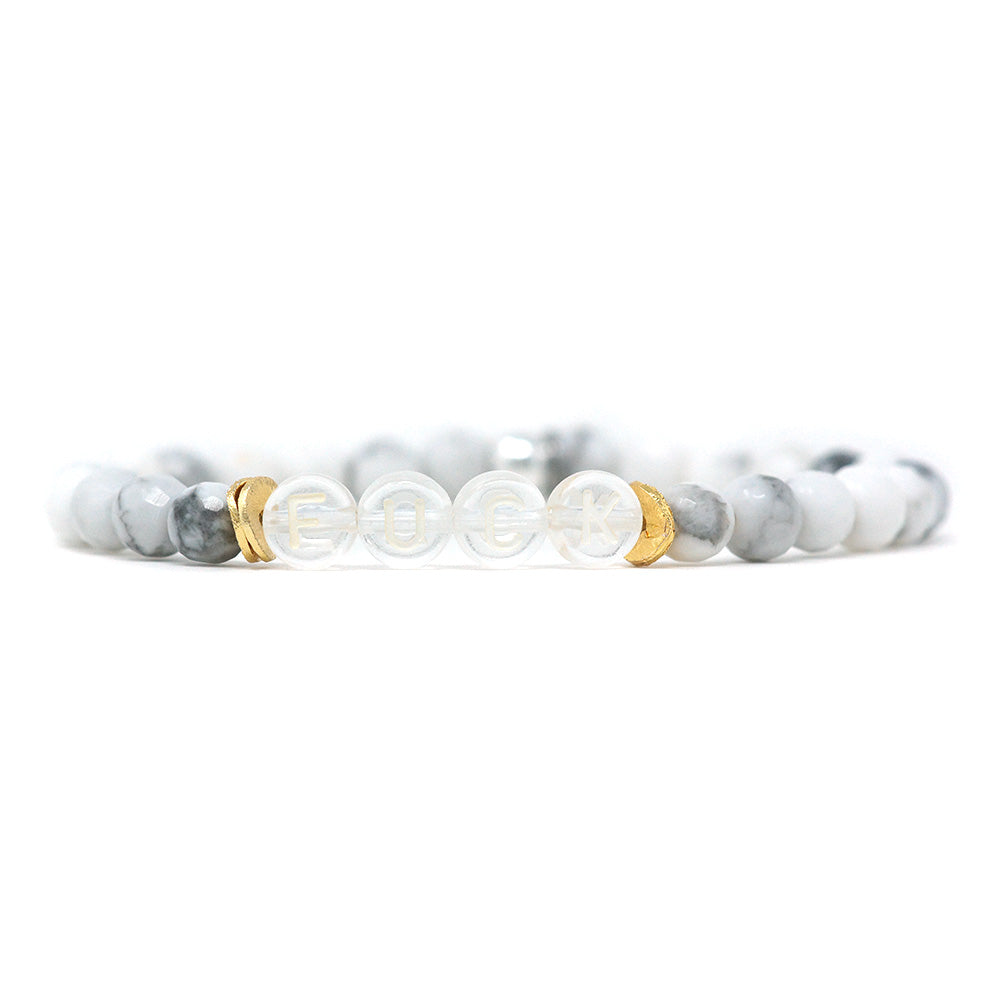 Wordy Natural Stone Bracelet - F*CK (Howlite/White/Clear)