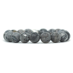 Natural Stone Bracelet - Jasper (Grey, 10MM, Faceted, Picture)