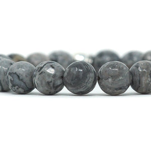 Natural Stone Bracelet - Jasper (Grey, 10MM, Faceted, Picture)