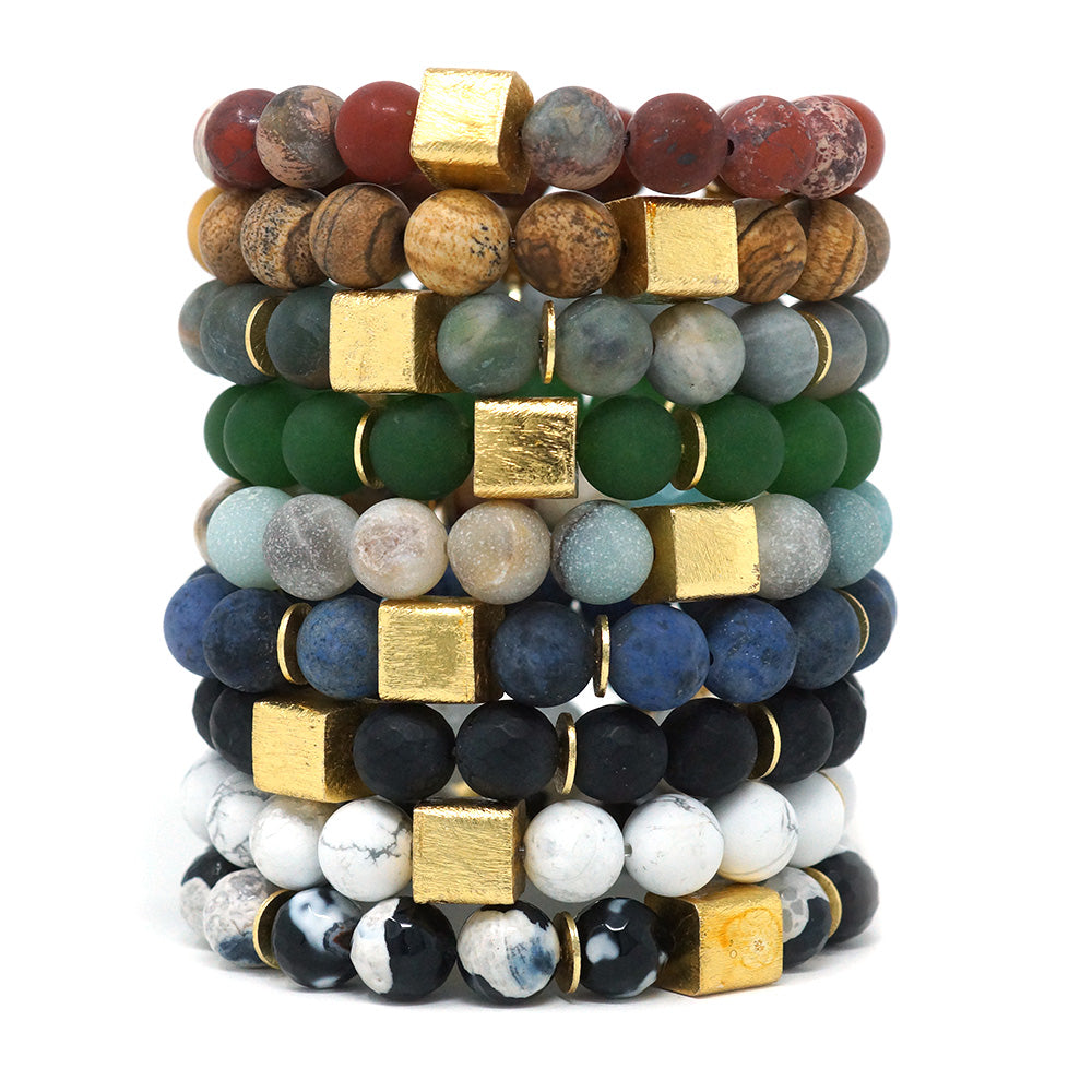 Cube - Mixed Natural Stone Bracelet - Agate (10MM)