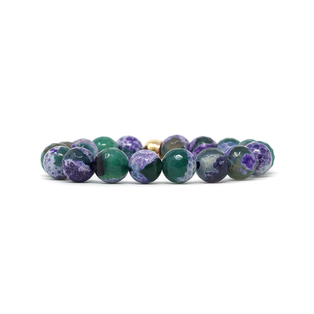 Natural Stone Bracelet - Agate (10MM, Faceted, Green + Purple)