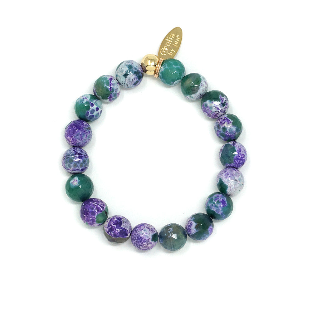 Natural Stone Bracelet - Agate (10MM, Faceted, Green + Purple)