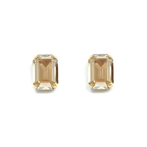 Emerald Cut Crystal Stud Earrings (Golden Shadow, Gold)