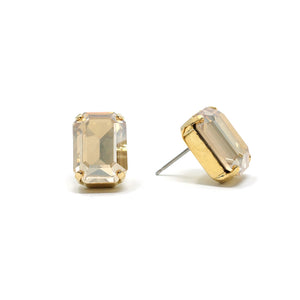 Emerald Cut Crystal Stud Earrings (Golden Shadow, Gold)