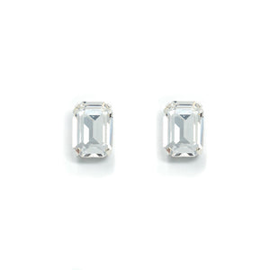 Emerald Cut Crystal Stud Earrings (Clear, Silver)