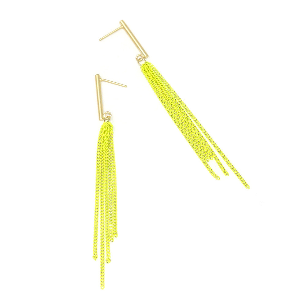 Tassel Chain Earrings (Neon Yellow)
