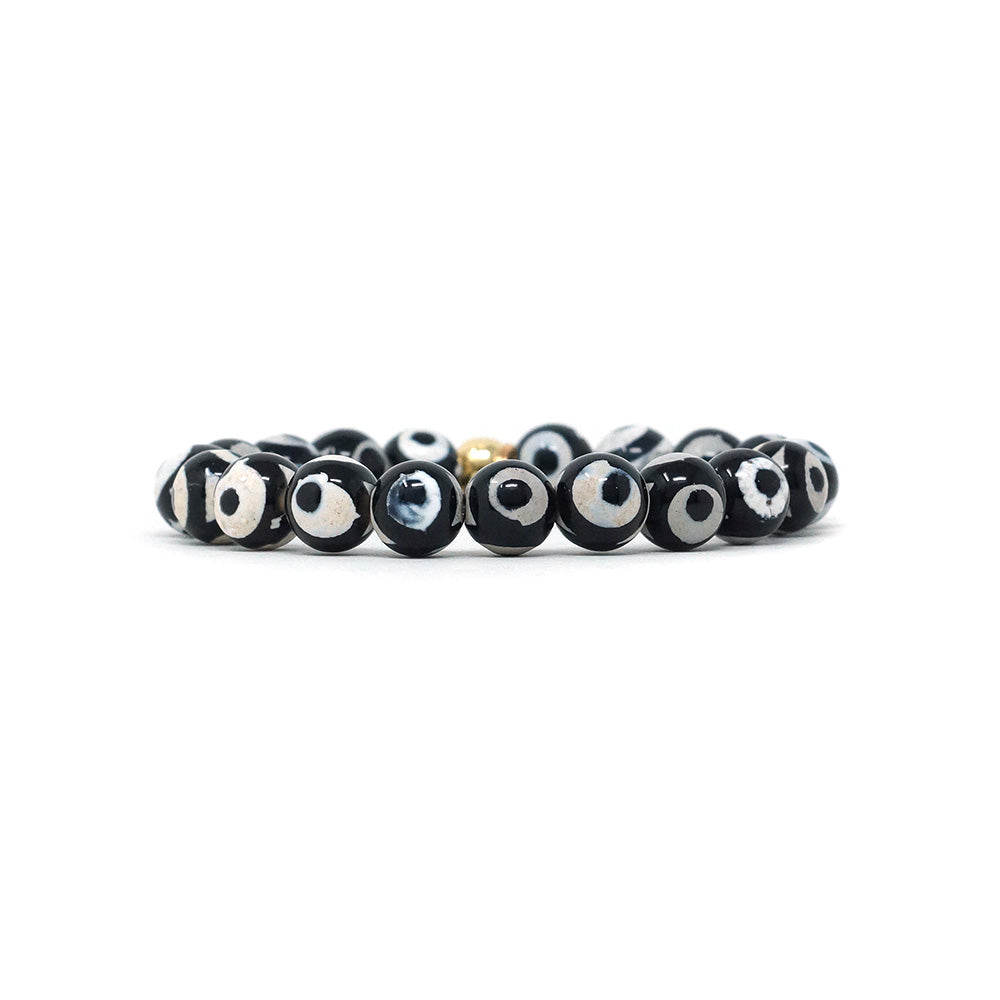Natural Stone Bracelet - Agate, Tibetan (9MM, Black and White)