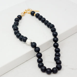 Natural Stone Necklace (Pearl + Onyx)