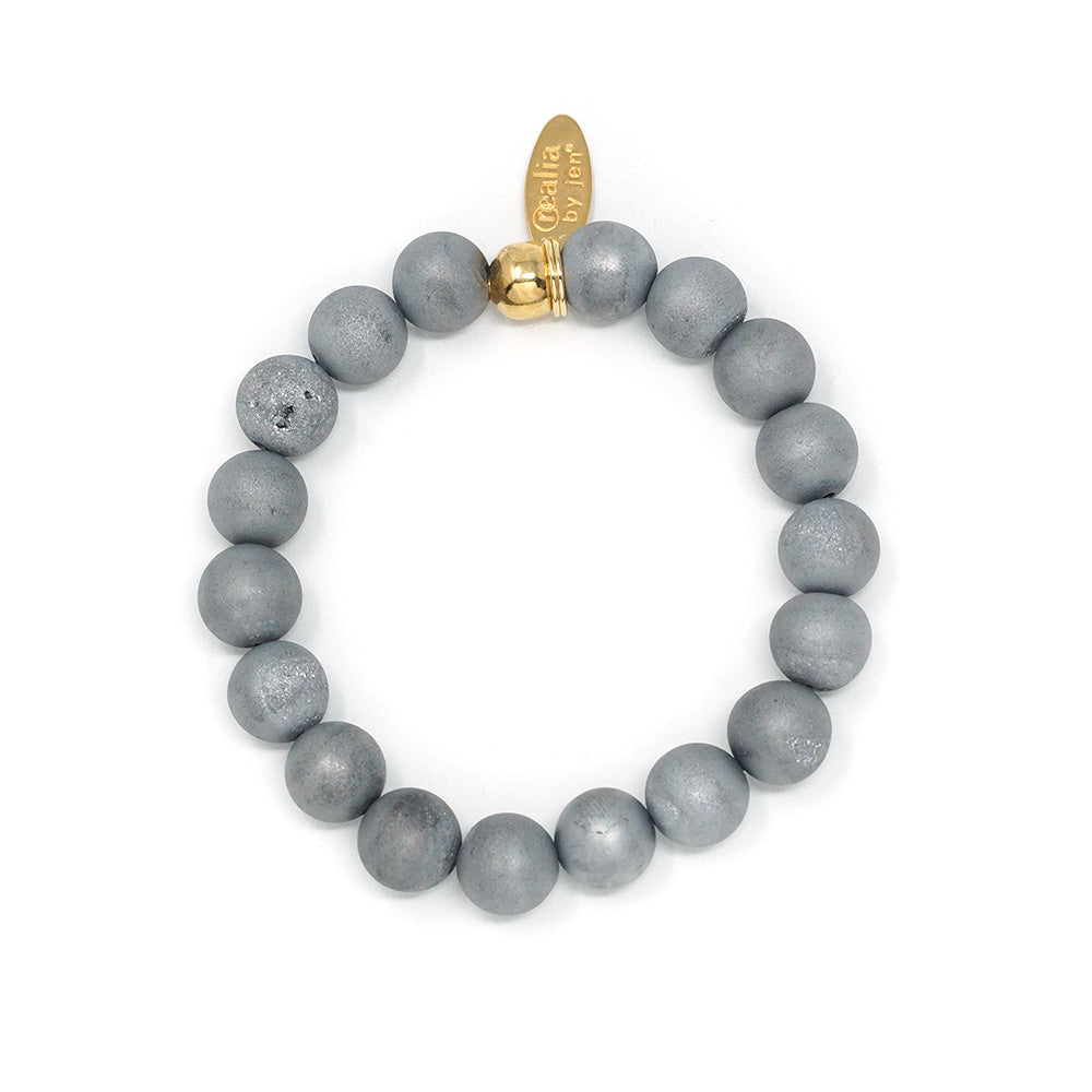 Natural Stone Bracelet - Agate, Druzy (Grey)