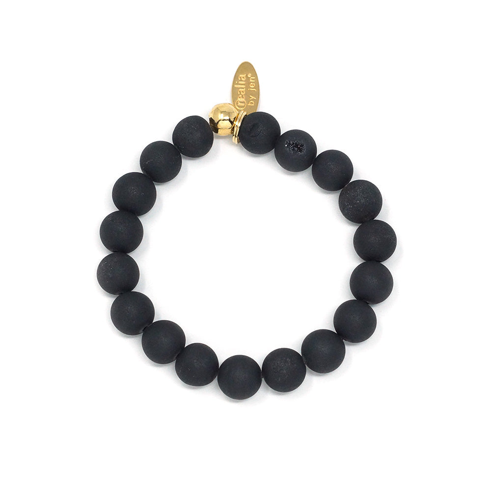 Natural Stone Bracelet - Agate, Druzy (Black)
