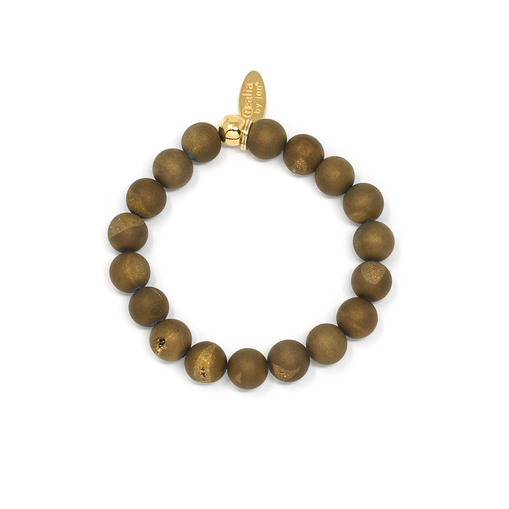 Natural Stone Bracelet - Agate, Druzy (Khaki)