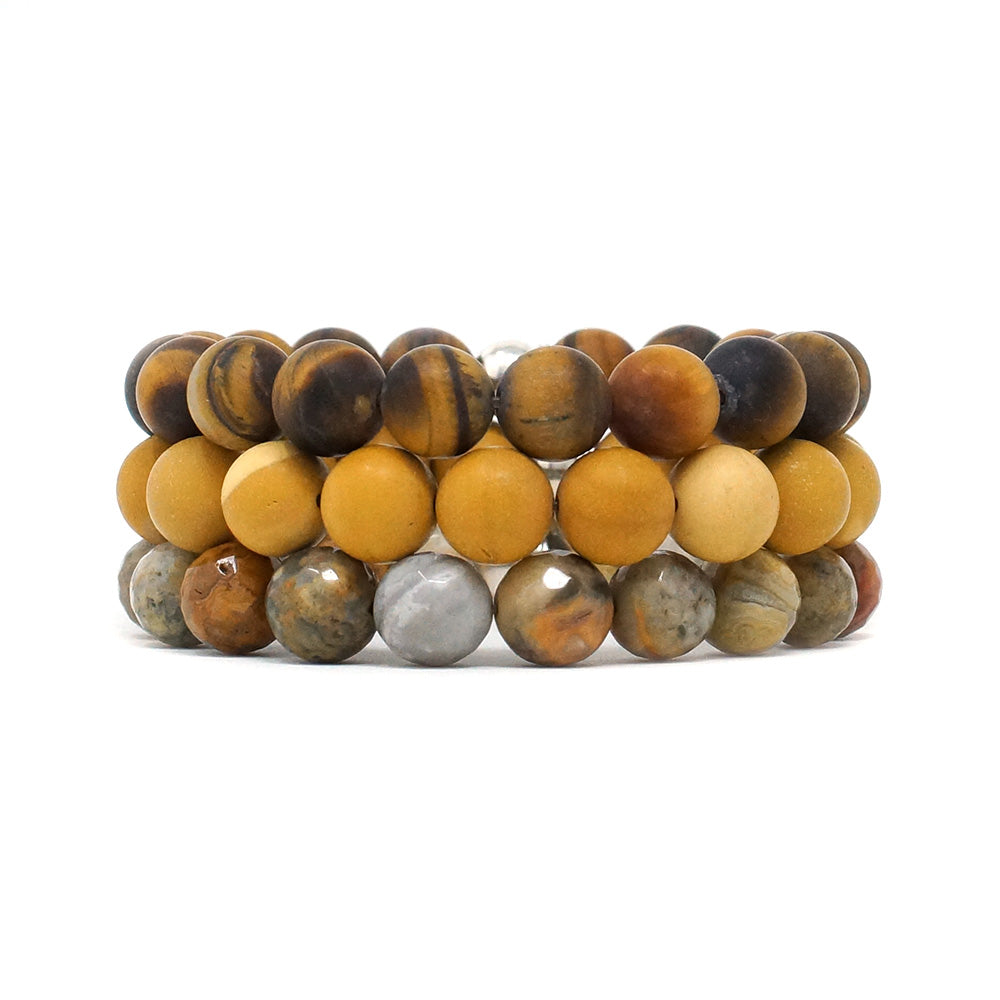 Natural Stone Bracelet - Mookaite Jasper (10MM, Matte, Mustard Yellow)