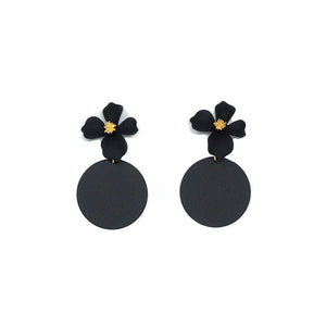Floral + Disc Drop Earrings (Black)