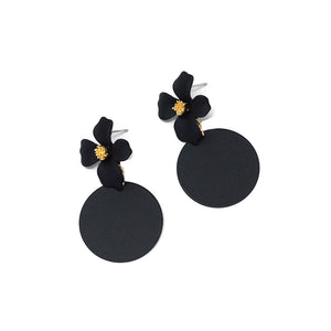 Floral + Disc Drop Earrings (Black)