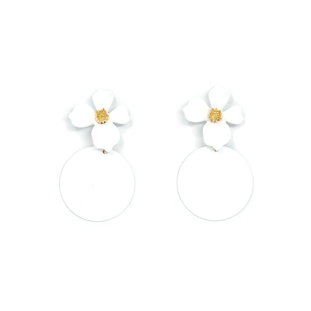Floral + Disc Drop Earrings (White)